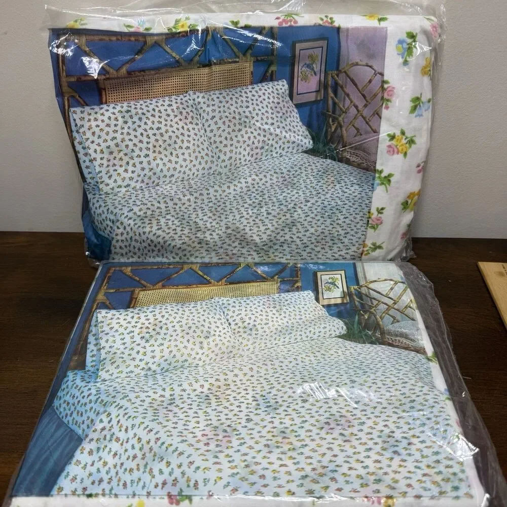 Vtg Sheet Twin Set Flat Fitted Christine Floral Muslin Perm Press Cottagecore